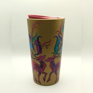 🦌✨Starbucks Holiday 2024 Gold Two Deer Ceramic Travel Mug Tumbler Like NEW 12oz